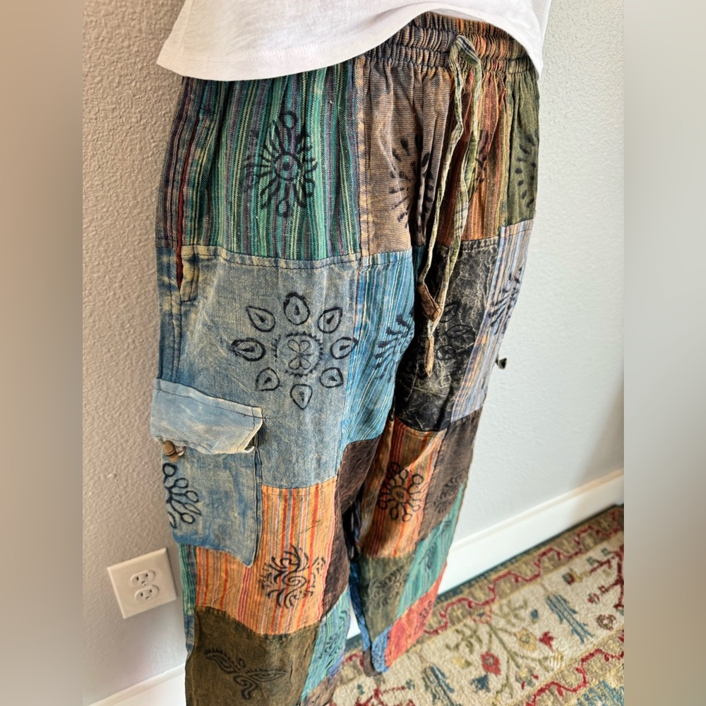Indieglam Cotton Patchwork Boho Cargo Pants - image 2